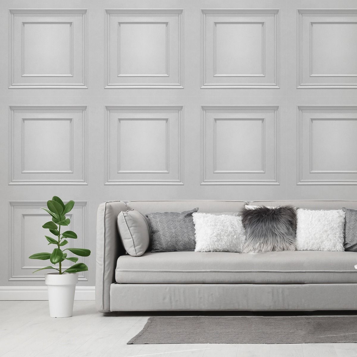 Amara Panel Vinyl Wallpaper - Dove Grey - Belgravia - 7376 - Premier Wallcovering