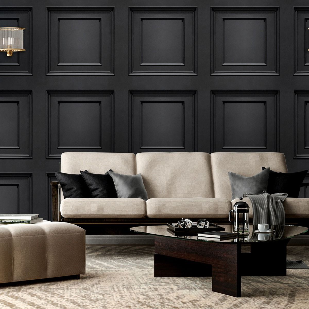 Amara Panel Vinyl Wallpaper - Black - Belgravia - 7378 - Premier Wallcovering