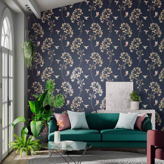Amazilia Wallpaper - Indigo - HAMA111059 - Harlequin - Premier Wallcovering