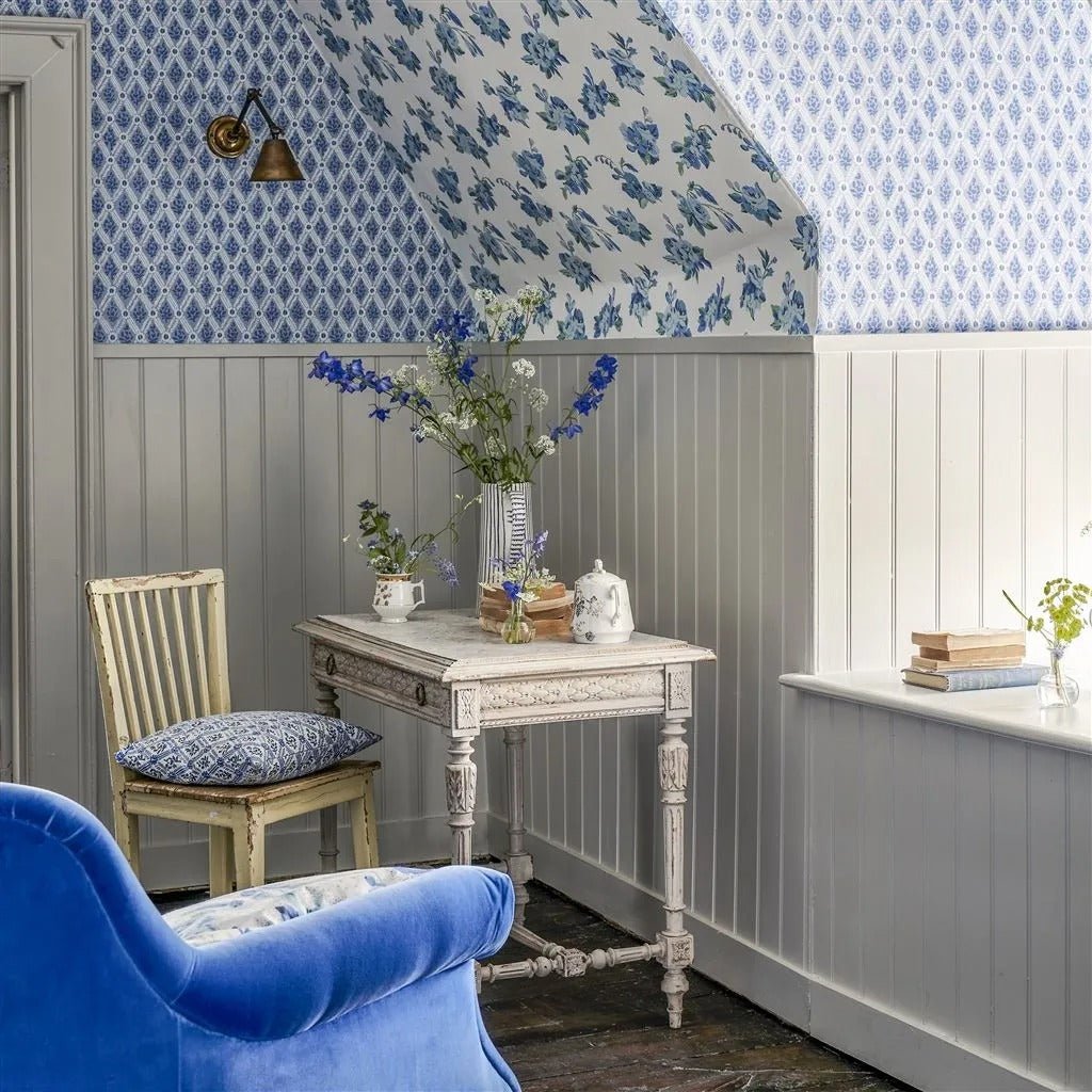 Amsee Geometric Wallpaper - Slate Blue - English Heritage - PEH0002/07 - Premier Wallcovering