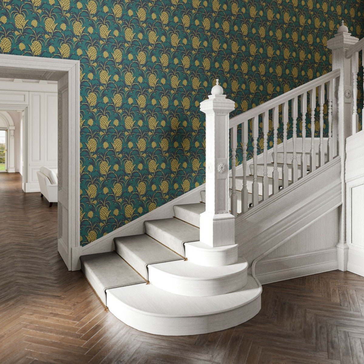 Ananas Wallpaper - Teal - Warner House - Premier Wallcovering