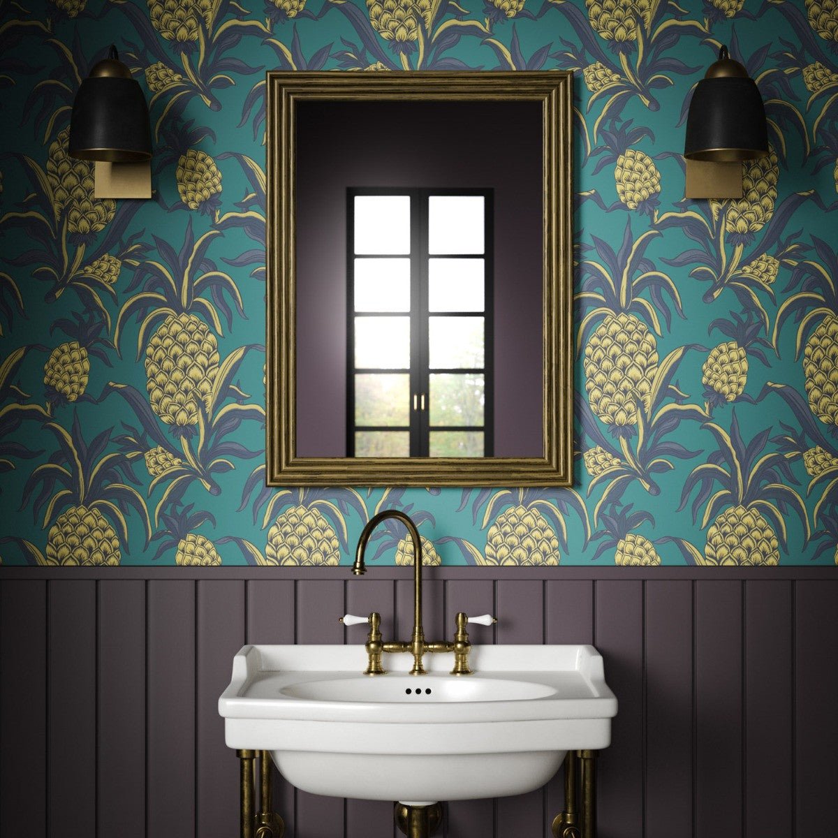 Ananas Wallpaper - Teal - Warner House - Premier Wallcovering