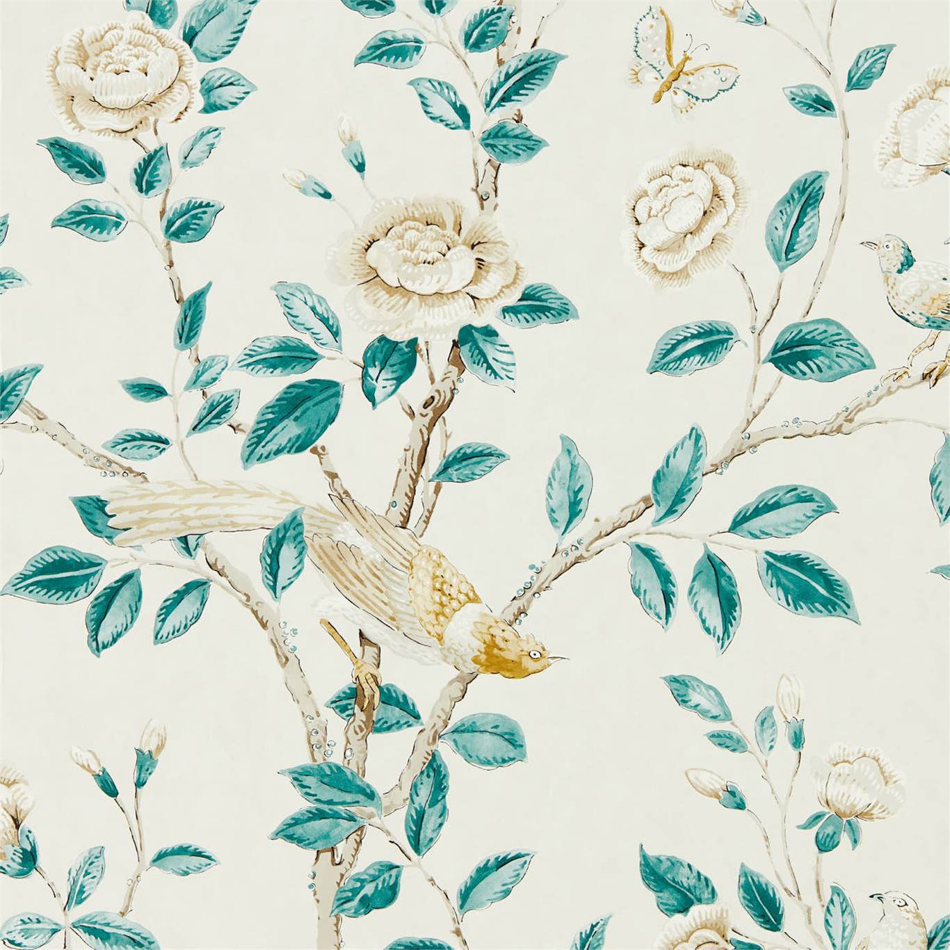 Andhara Wallpaper - Teal/Cream - Sanderson - DCPW216794 - Premier Wallcovering