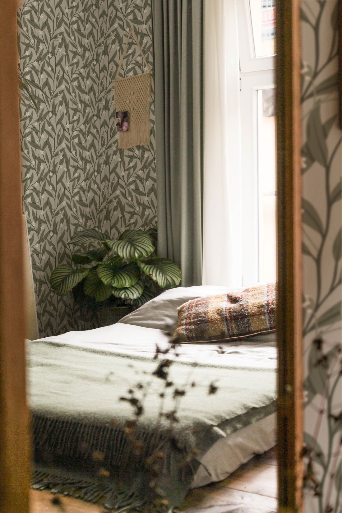 Anemone Wallpaper - Dark Green - Summer Gray - Premier Wallcovering