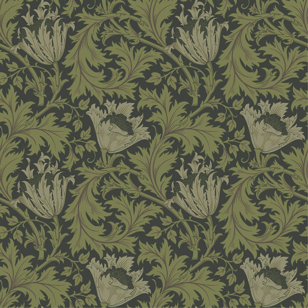 Anemone Wallpaper - Green Black - Midbec - 82005 - Premier Wallcovering