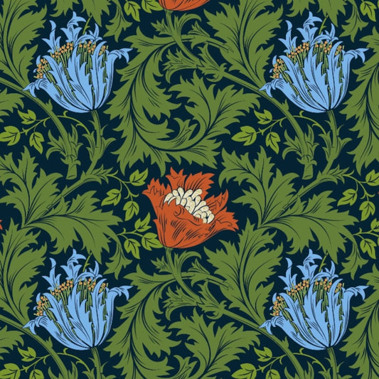 Morris Collections - 1204 - Anemone Wallpaper - Green Sky Blue - Premier Wallcovering