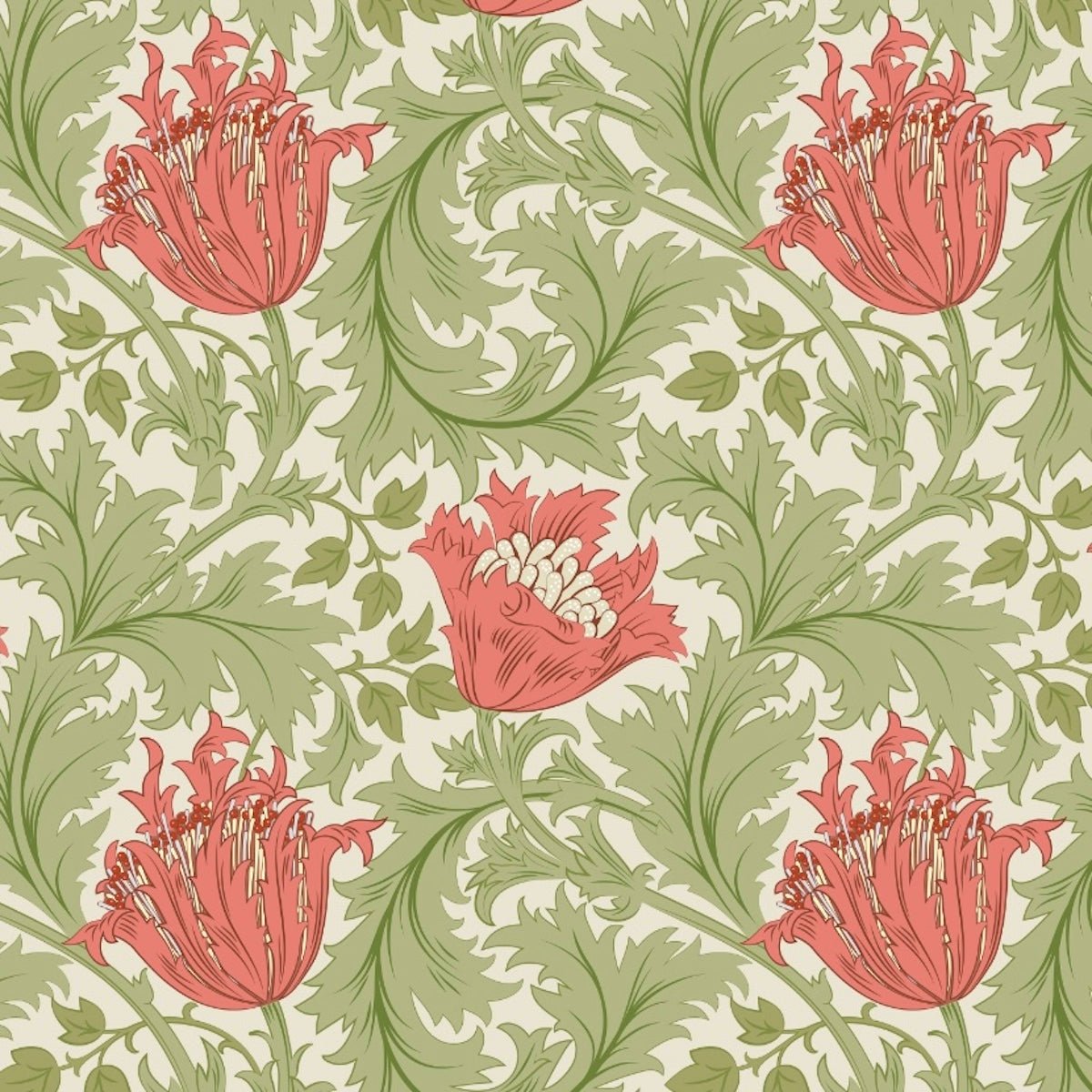 Morris Collections - 1202 - Anemone Wallpaper - Light Green Pink - Premier Wallcovering