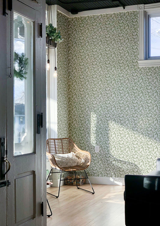 Anemone Wallpaper - Light Green - Summer Gray - Premier Wallcovering
