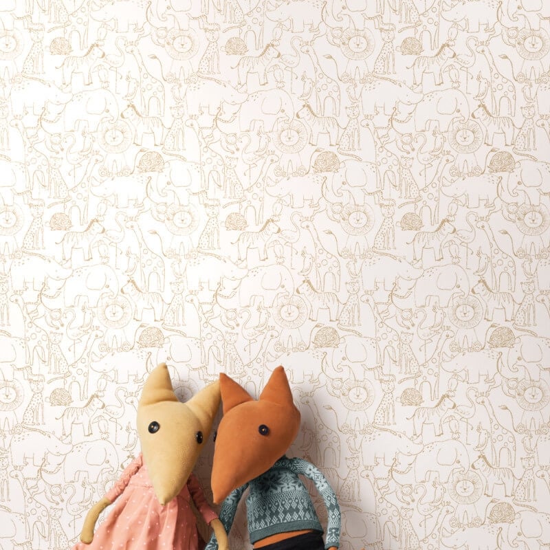 Animal Doodle Wallpaper - Parchment - Hoopla Walls - HWA1277W - Premier Wallcovering