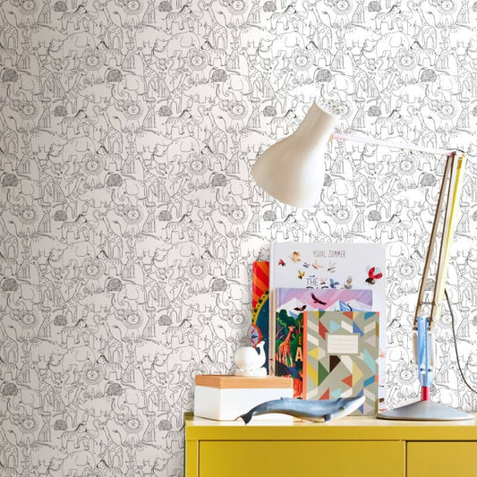 Animal Doodle Wallpaper - Chalkboard - Hoopla Walls - HWA1275W - Premier Wallcovering