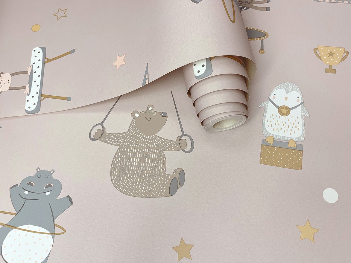 Animal Gymnastics Wallpaper - Pink - Holden Décor - 13241 - Premier Wallcovering