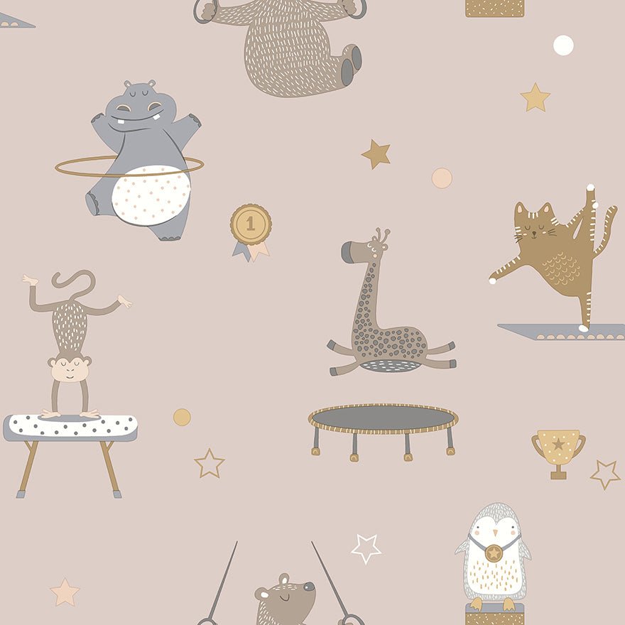 Animal Gymnastics Wallpaper - Pink - Holden Décor - 13241 - Premier Wallcovering
