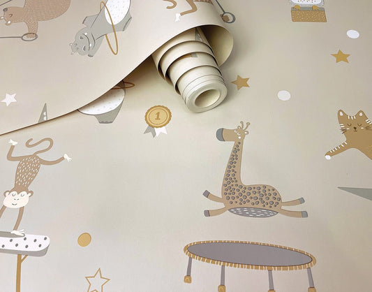 Animal Gymnastics Wallpaper - Beige - Holden Décor - 13240 - Premier Wallcovering