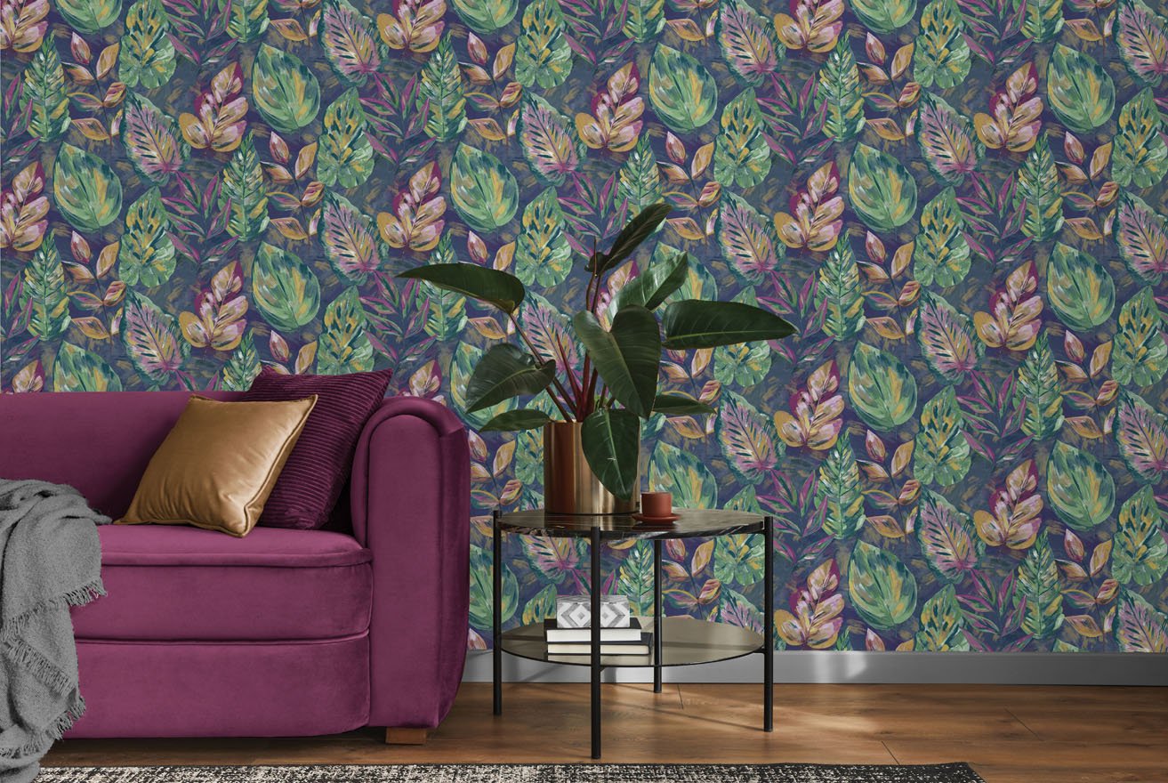 Aralia Wallpaper - Navy / Pink - Holden Décor - 36112 - Premier Wallcovering
