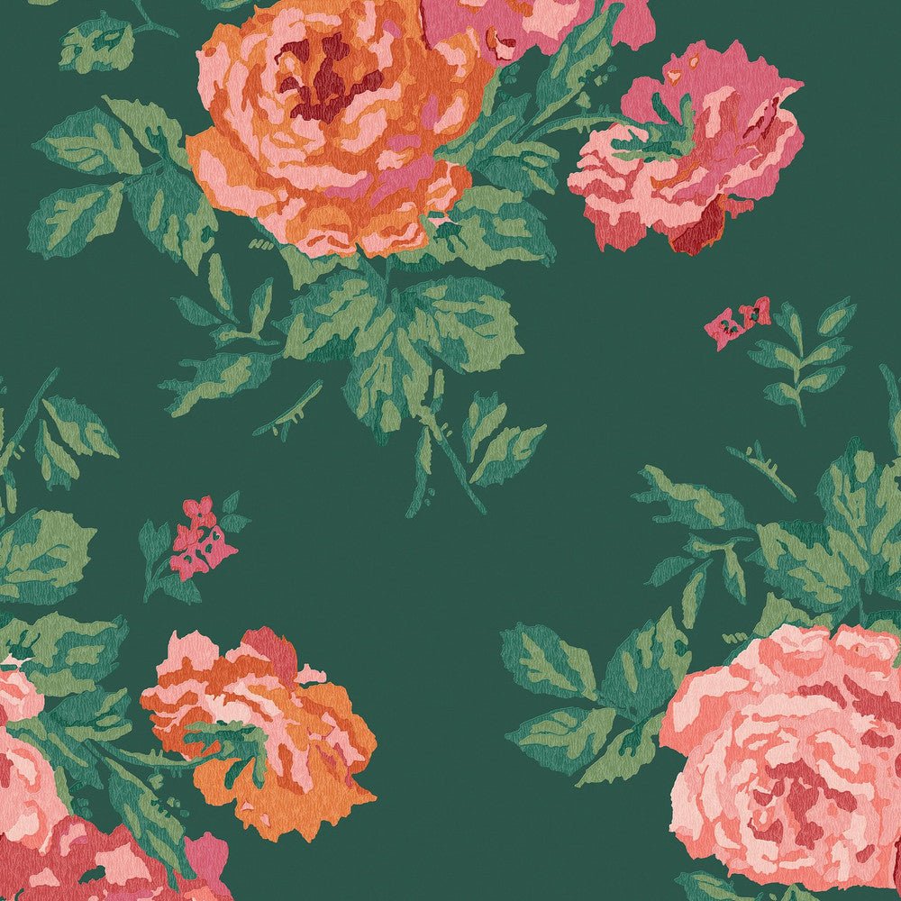 Archive Rose Wallpaper - Green - 125496 - Cath Kidston - Premier Wallcovering