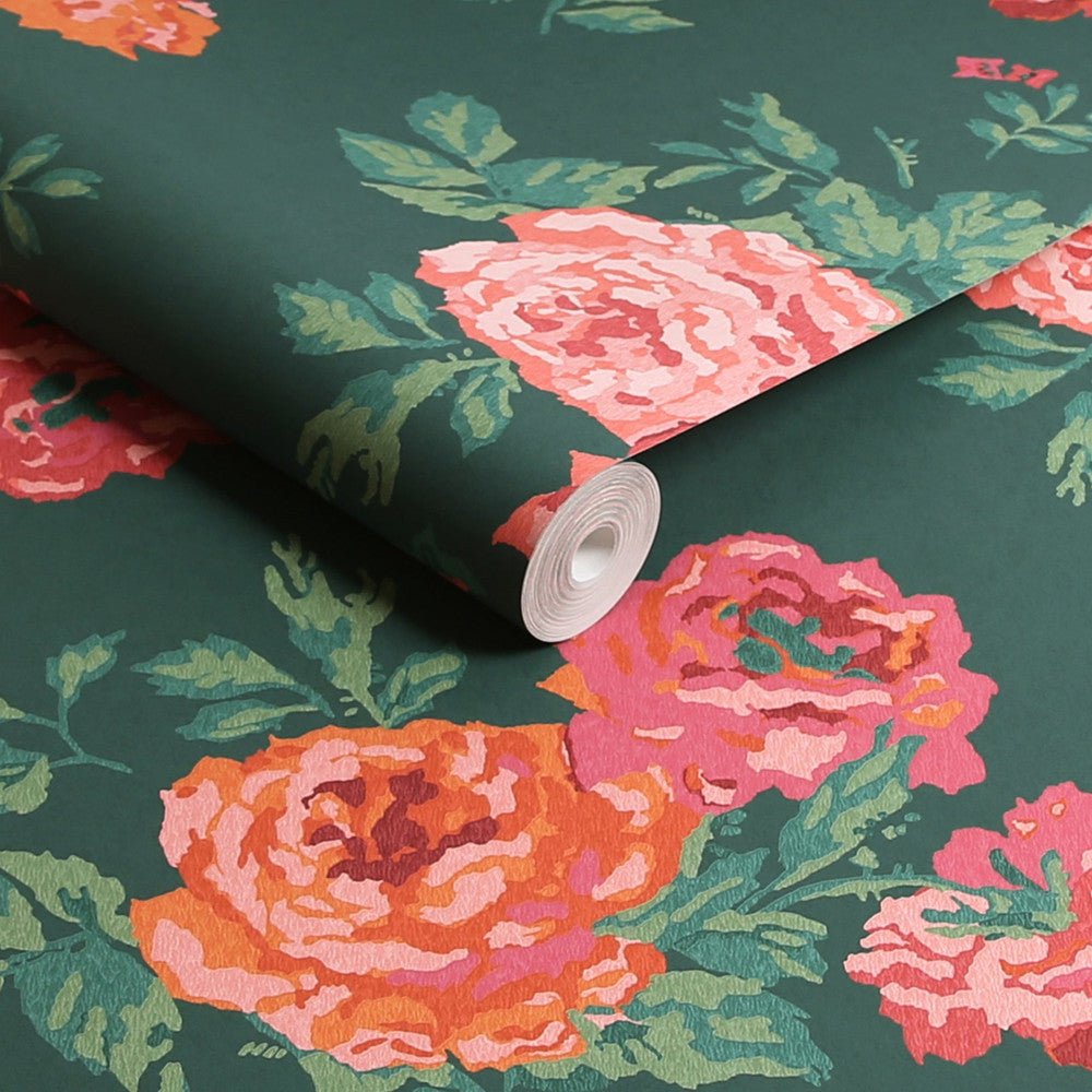 Archive Rose Wallpaper - Green - 125496 - Cath Kidston - Premier Wallcovering