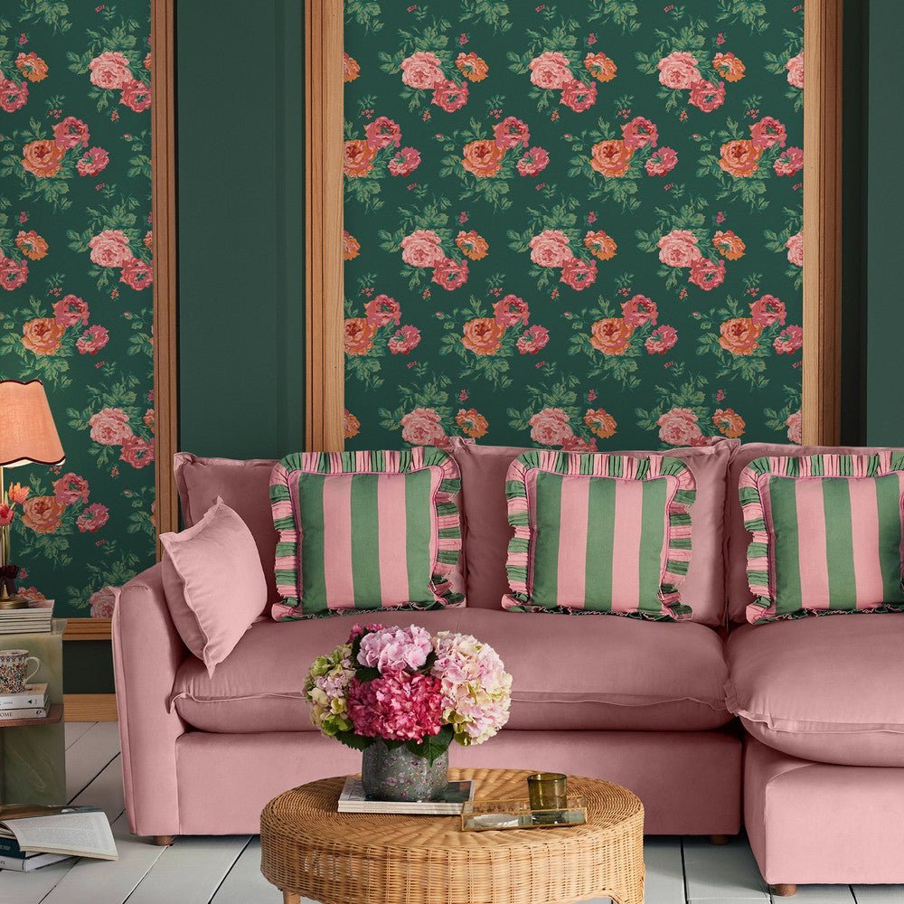 Archive Rose Wallpaper - Green - 125496 - Cath Kidston - Premier Wallcovering