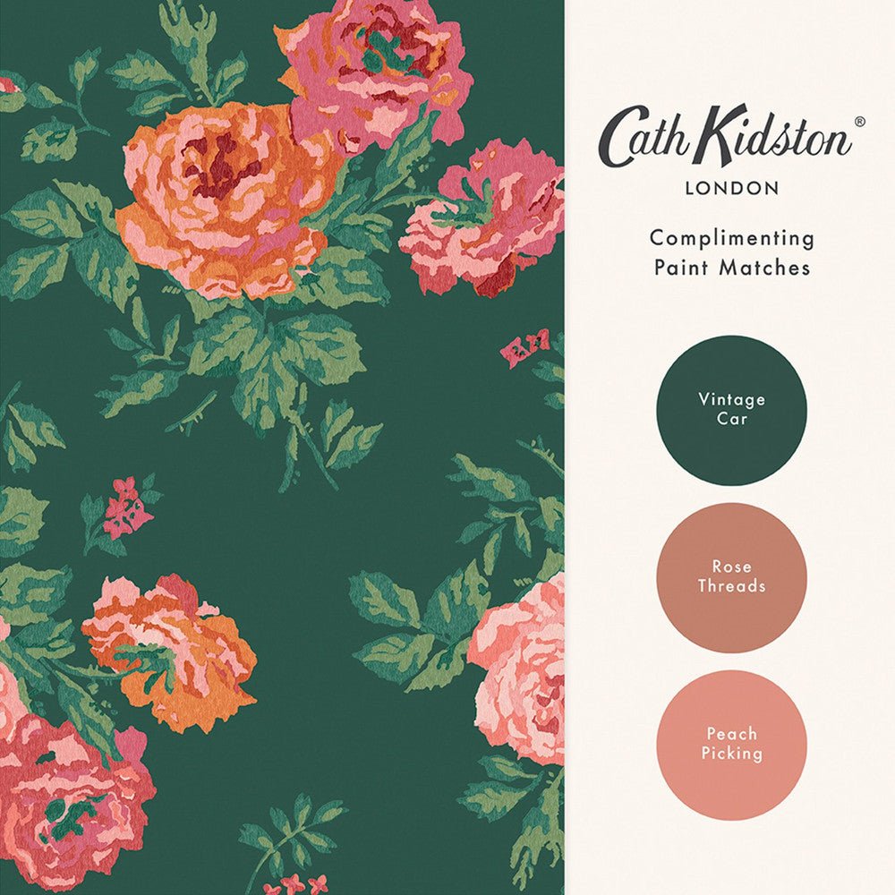 Archive Rose Wallpaper - Green - 125496 - Cath Kidston - Premier Wallcovering