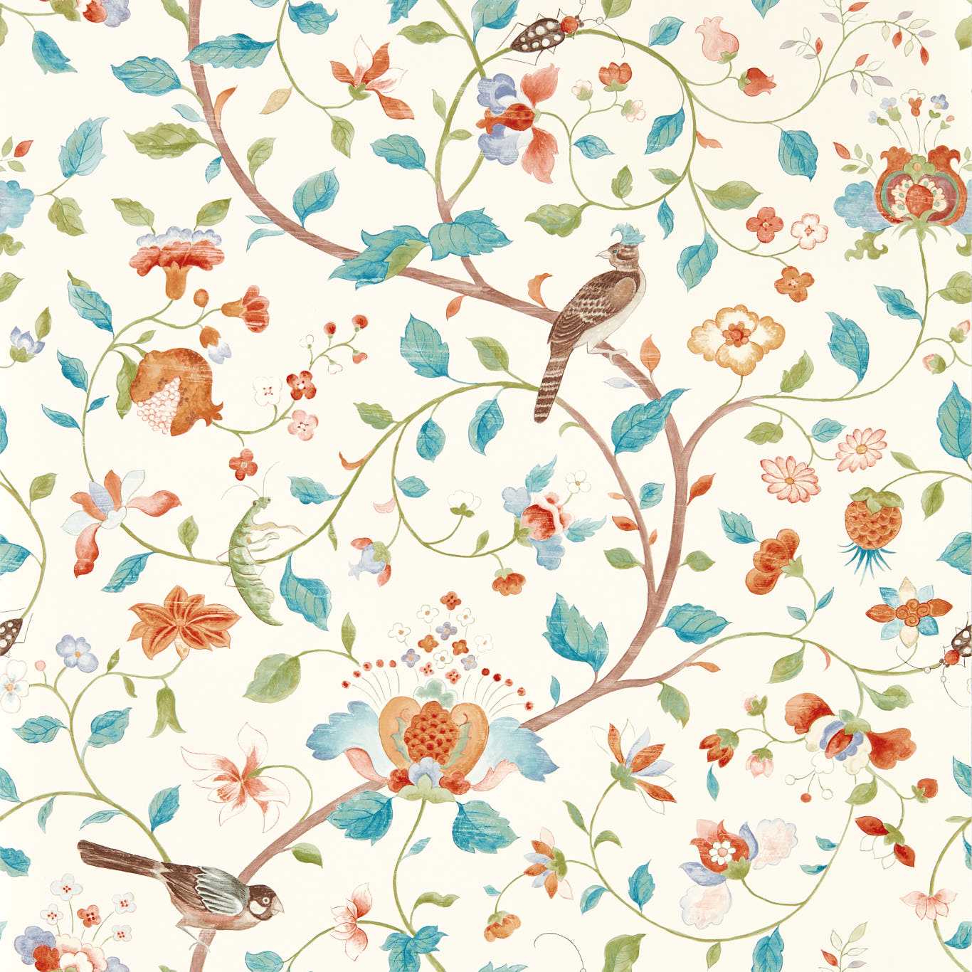 Aril's Garden Wallpaper - Teal/Russet - DABW217235 - Sanderson - Premier Wallcovering