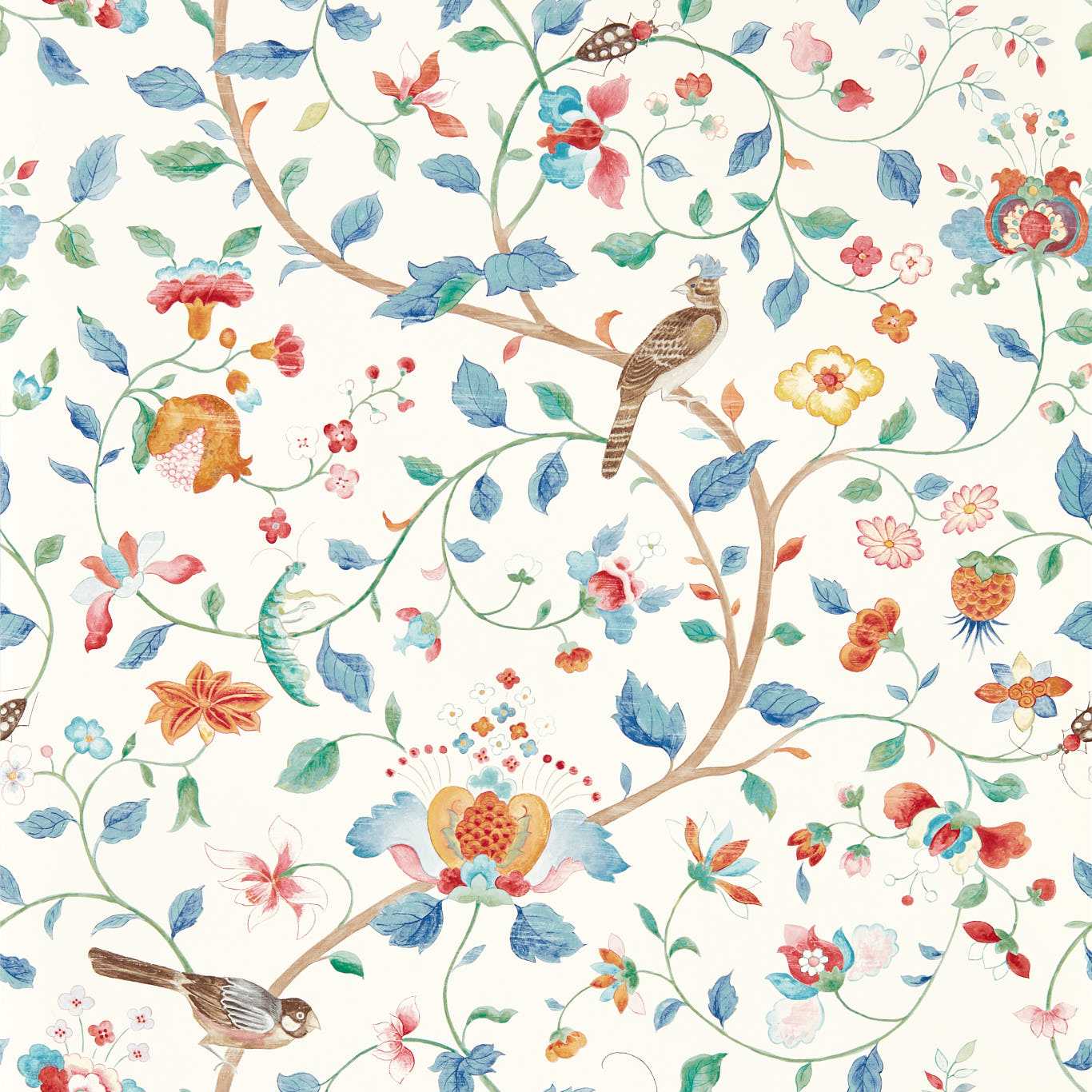 Aril's Garden Wallpaper - Indigo/Red - DABW217237 - Sanderson - Premier Wallcovering