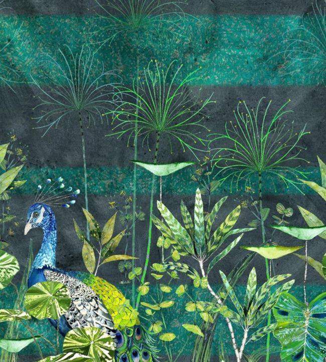 Arjuna Leaf With Peacock Wallpaper - Viridian - PDG1069/01 - Designers Guild - Premier Wallcovering