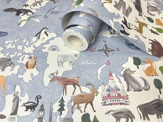 Around the world Wallpaper - Blue - Holden Décor - 13250 - Premier Wallcovering