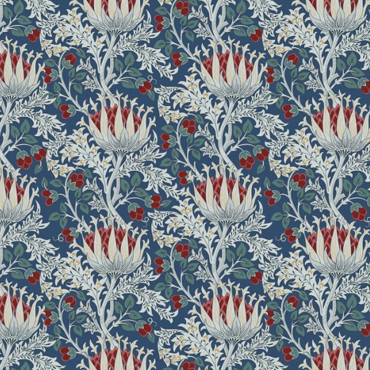 Morris Collections - 1112 - Artichoke Wallpaper - Slate Blue Red - Premier Wallcovering