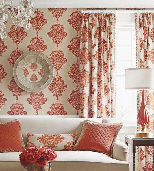 Arturo Damask Wallpaper - Orange - Thibaut - T13013 - Premier Wallcovering