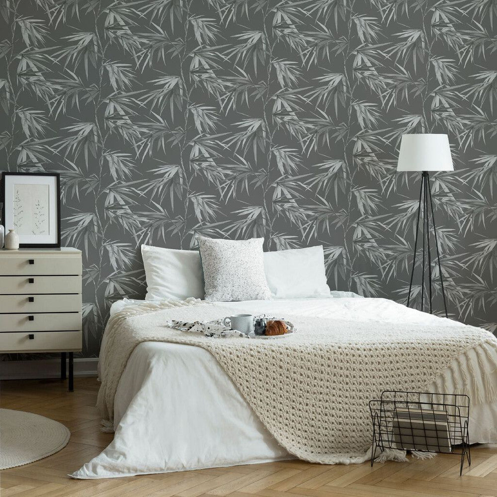Asia Bamboo Leaf Wallpaper - Dark Grey - Superfresco Easy - 106747 - Premier Wallcovering
