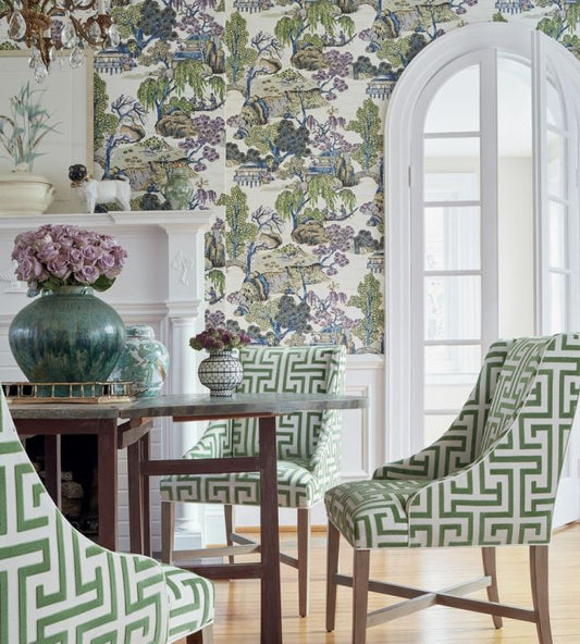 Asian Scenic Wallpaper - Purple & Blue - Thibaut - T75459 - Premier Wallcovering