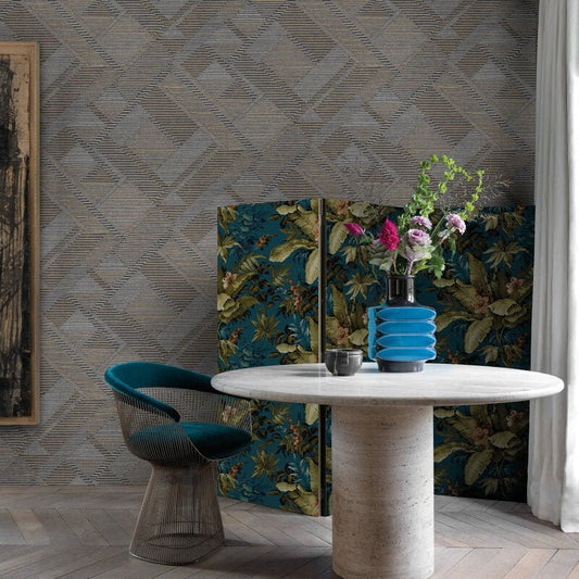 Asperia Klee Geometric Wallpaper - Blue/Gold - Grandeco - A55401 - Premier Wallcovering