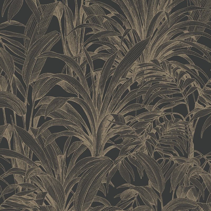 Asperia Linear Leaf Wallpaper - Black/Gold - Grandeco - A51403 - Premier Wallcovering