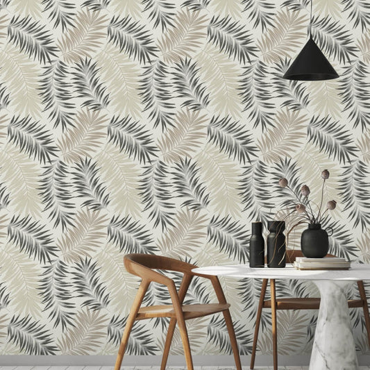 Asperia Orleans Leaf Wallpaper - Beige/Black - Grandeco - A56201 - Premier Wallcovering