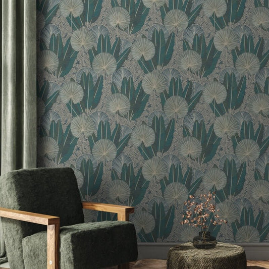 Asperia Tropical Leaf Wallpaper - Black/Green - Grandeco - A54701 - Premier Wallcovering