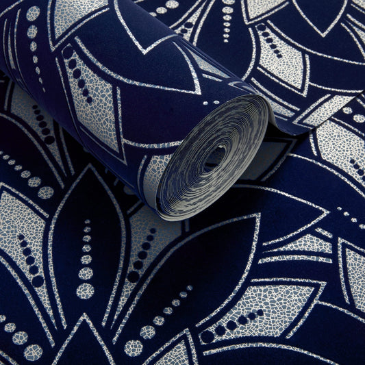 Astoria Flock Wallpaper - Midnight - 1838 wallcoverings - 1907 - 139 - 01 - Premier Wallcovering