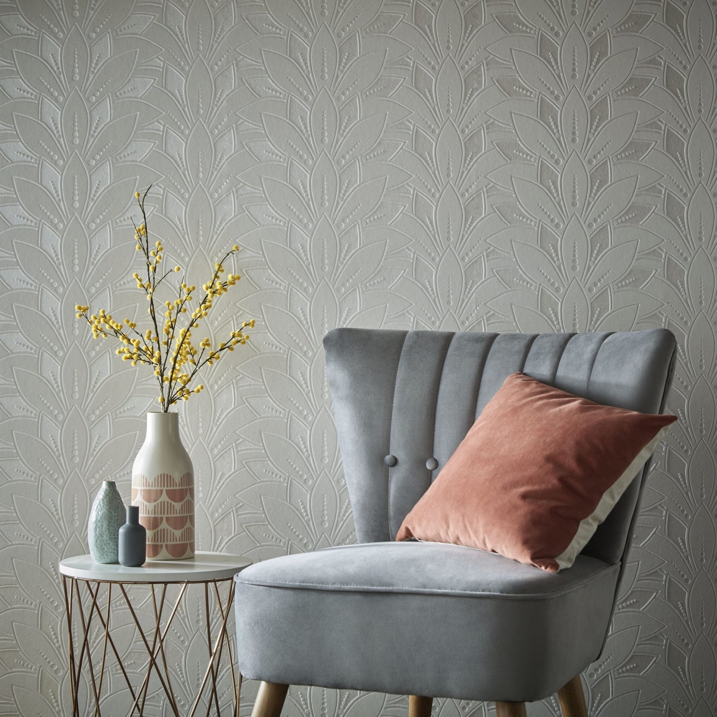 Astoria Flock Wallpaper - Ivory - 1838 wallcoverings - 1907 - 139 - 02 - Premier Wallcovering