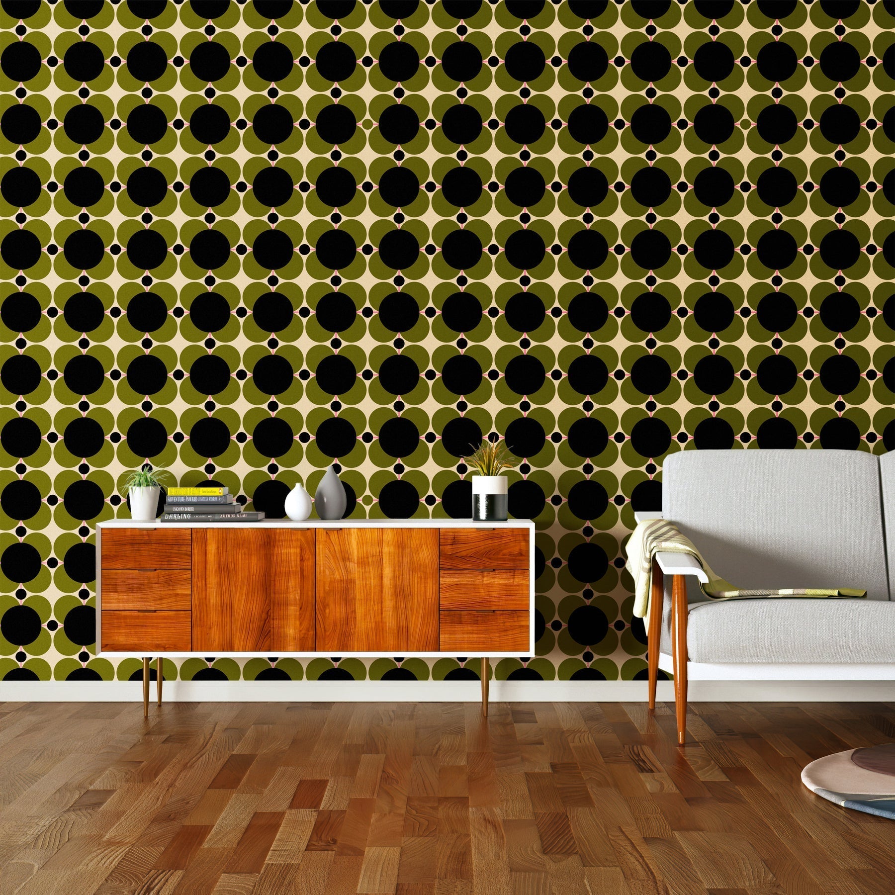 Atomic Flower Wallpaper - Khaki - Orla Kiely - 23AHAFLWLPDS-3250 - Premier Wallcovering