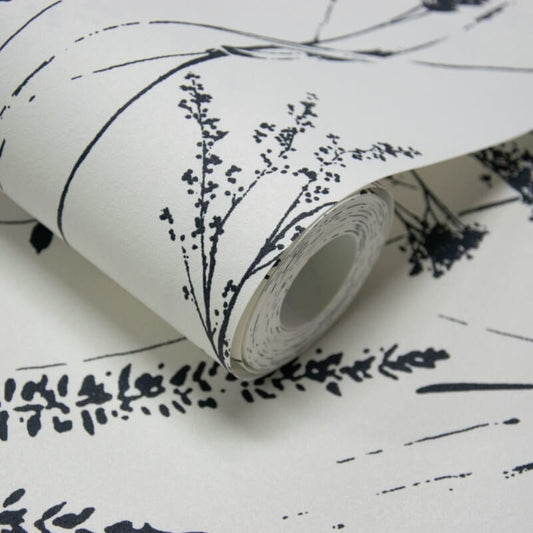 Attitude Halm Grass Floral Wallpaper - Black/White - Grandeco - A64201 - Premier Wallcovering