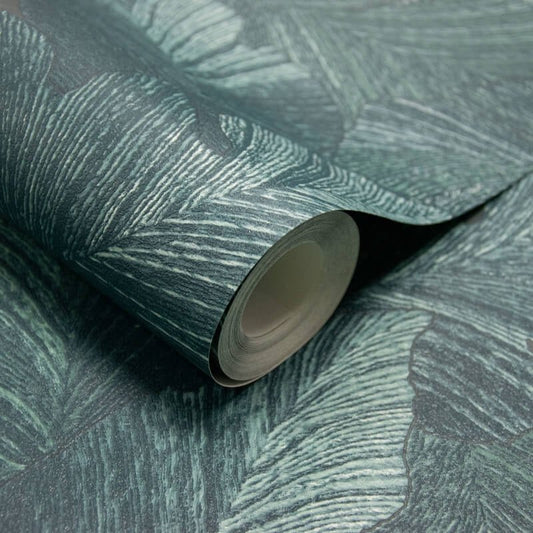 Attitude Organic Leaves Wallpaper - Teal - Grandeco - A66501 - Premier Wallcovering