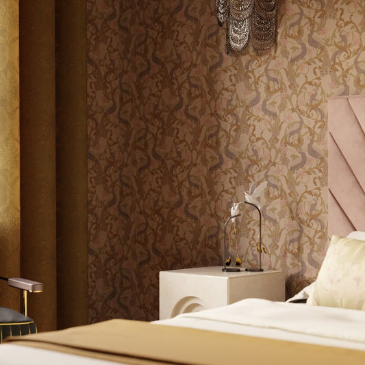 Aubrey Wallpaper - Shades of Mauve on Gold - LAN100181 - Lucie Annabel - Premier Wallcovering