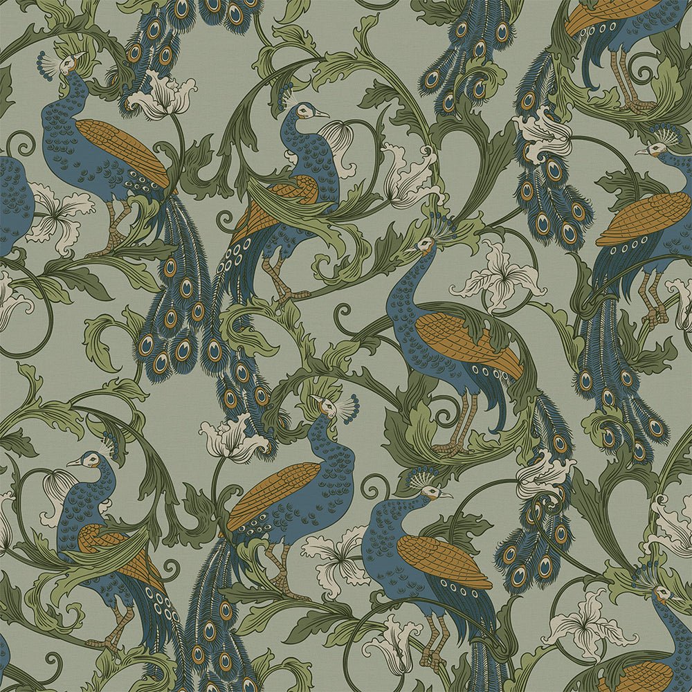 Aubrey Wallpaper - Classic Navy and Ochre on Forest Green - LAN100182 - Lucie Annabel - Premier Wallcovering