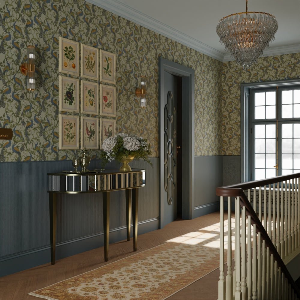 Aubrey Wallpaper - Classic Navy and Ochre on Forest Green - LAN100182 - Lucie Annabel - Premier Wallcovering