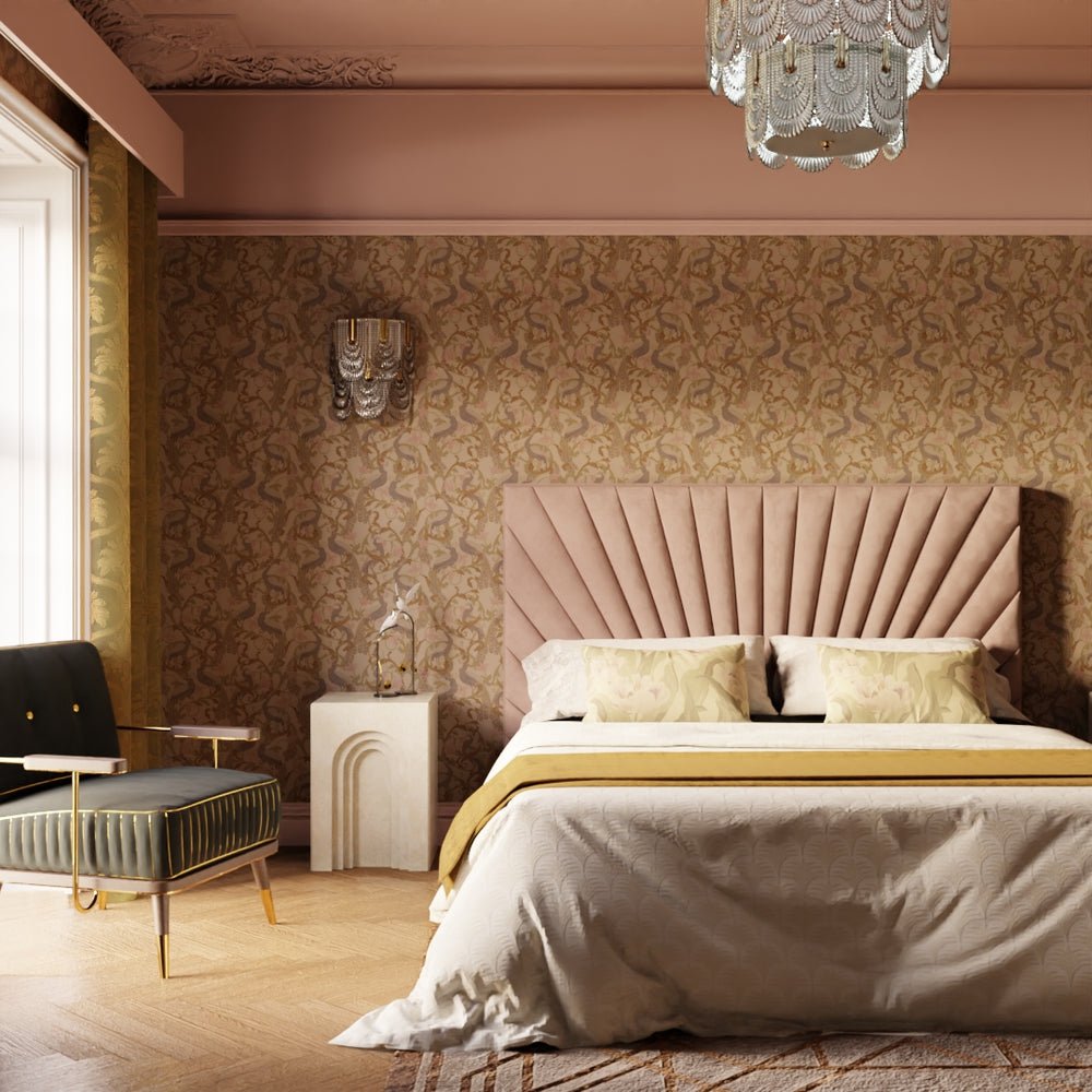 Aubrey Wallpaper - Shades of Mauve on Gold - LAN100181 - Lucie Annabel - Premier Wallcovering