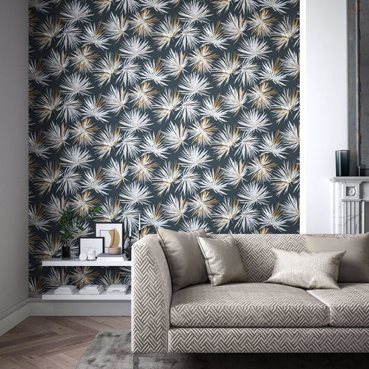 Aucuba Wallpaper - Slate/Bronze/Topaz - HM7W112744 - Harlequin - Premier Wallcovering