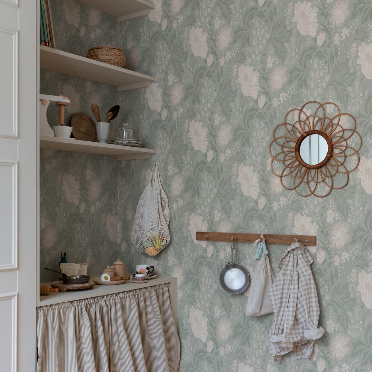 Ava Wallpaper - Sage Green - Sandberg - S10180 - Premier Wallcovering