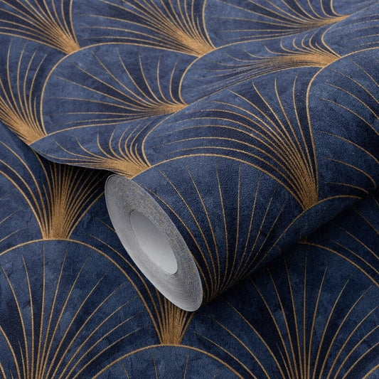 Avantgarde Fan Metallic Wallpaper - Blue/Gold - Elle Decoration - 10451 - 08 - Premier Wallcovering