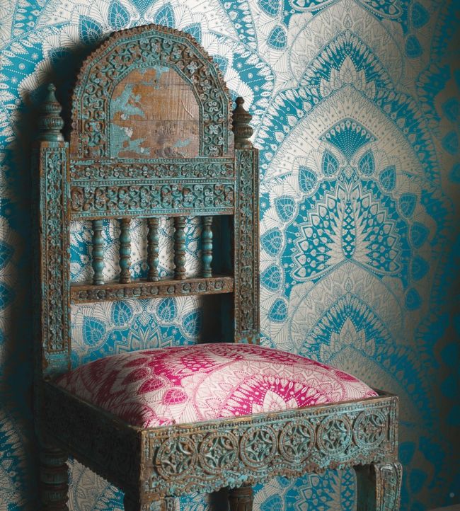 Azari Wallpaper - Turquoise / Gold - Matthew Williamson - W6952-02 - Premier Wallcovering
