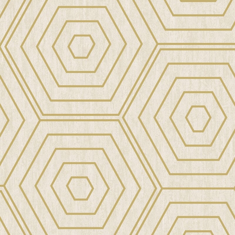 Aztec Hexagons Metallic Wallpaper - Stone - SK Filson - SK20022 - Premier Wallcovering