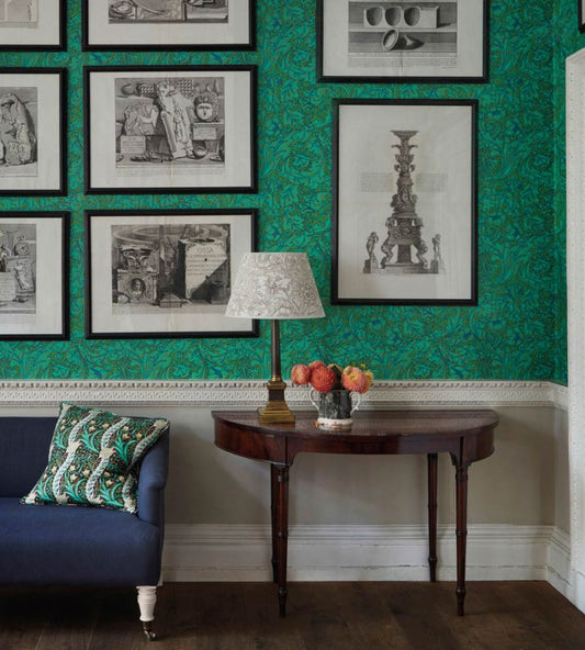 Bachelors Button Wallpaper - Leaf Green/Sky - 217096 - Morris & Co - Premier Wallcovering