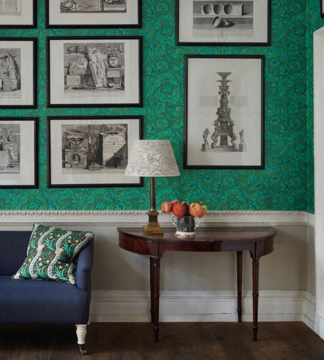 Bachelors Button Wallpaper - Olive/Turquoise - 216959 - Morris & Co - Premier Wallcovering